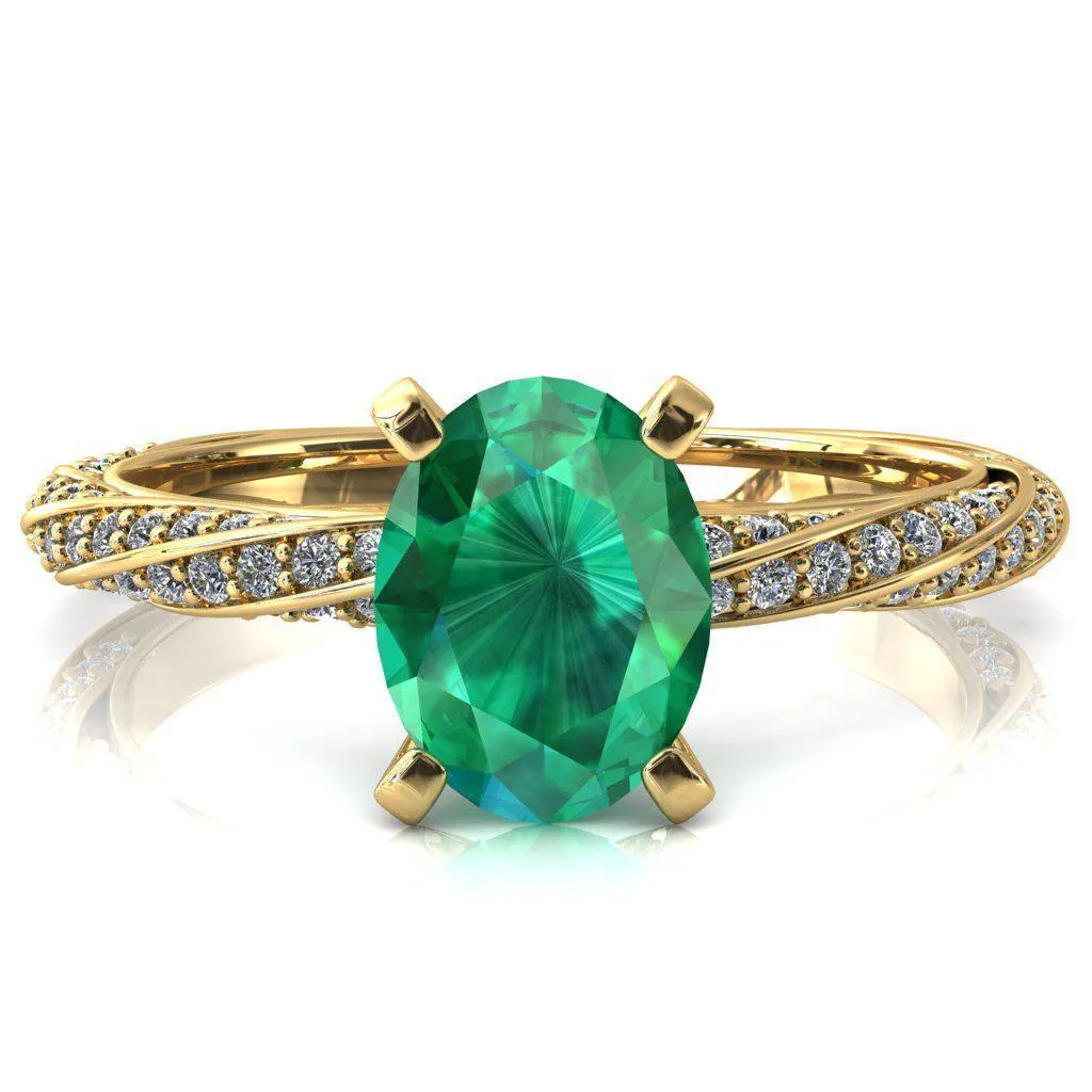 Elysia Oval Emerald 4 Prong 3/4 Eternity Diamond Accent Ring