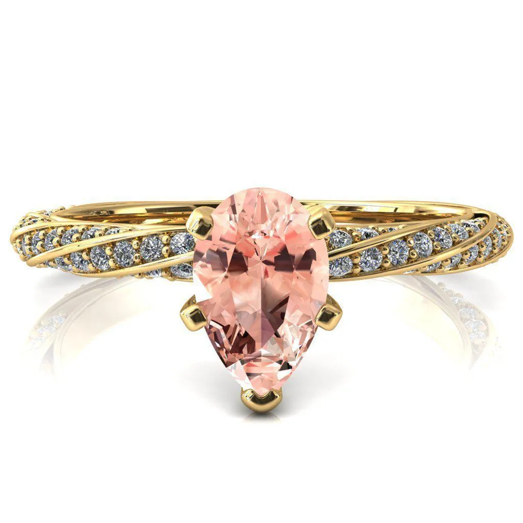 Elysia Pear Champagne Sapphire 5 Prong 3/4 Eternity Diamond Accent Ring