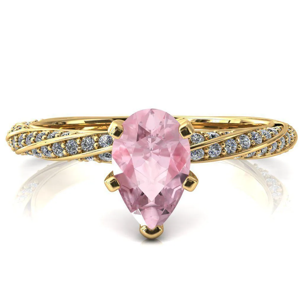 Elysia Pear Pink Sapphire 5 Prong 3/4 Eternity Diamond Accent Ring