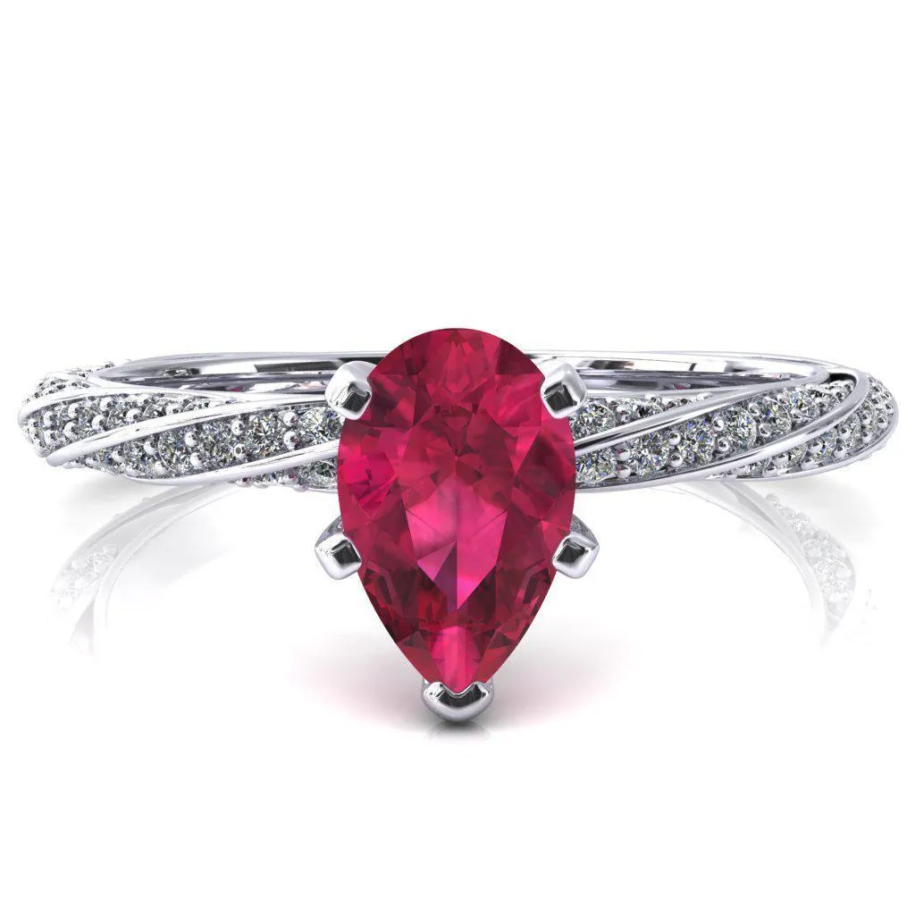 Elysia Pear Ruby 5 Prong 3/4 Eternity Diamond Accent Ring