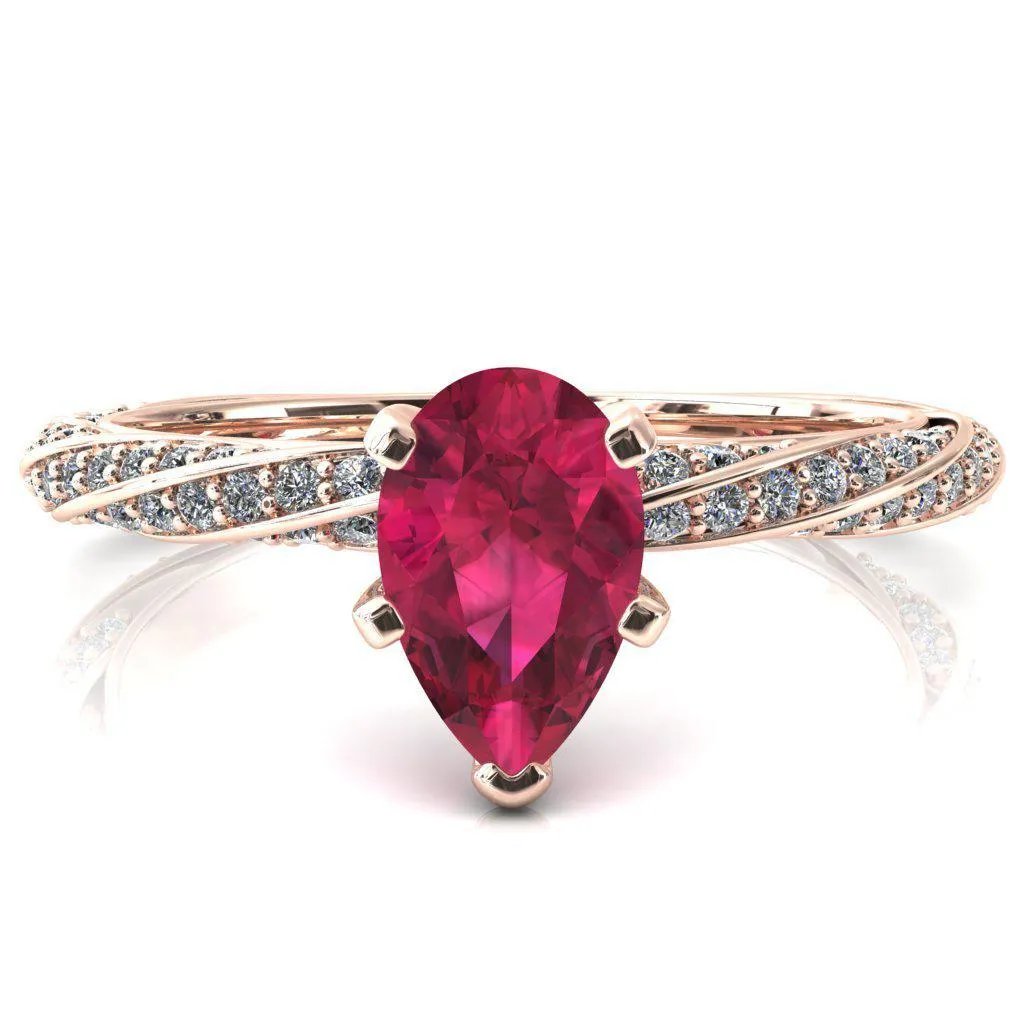 Elysia Pear Ruby 5 Prong 3/4 Eternity Diamond Accent Ring