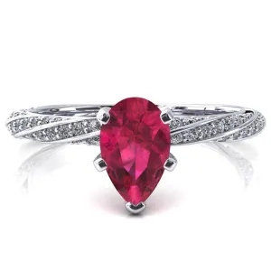 Elysia Pear Ruby 5 Prong 3/4 Eternity Diamond Accent Ring