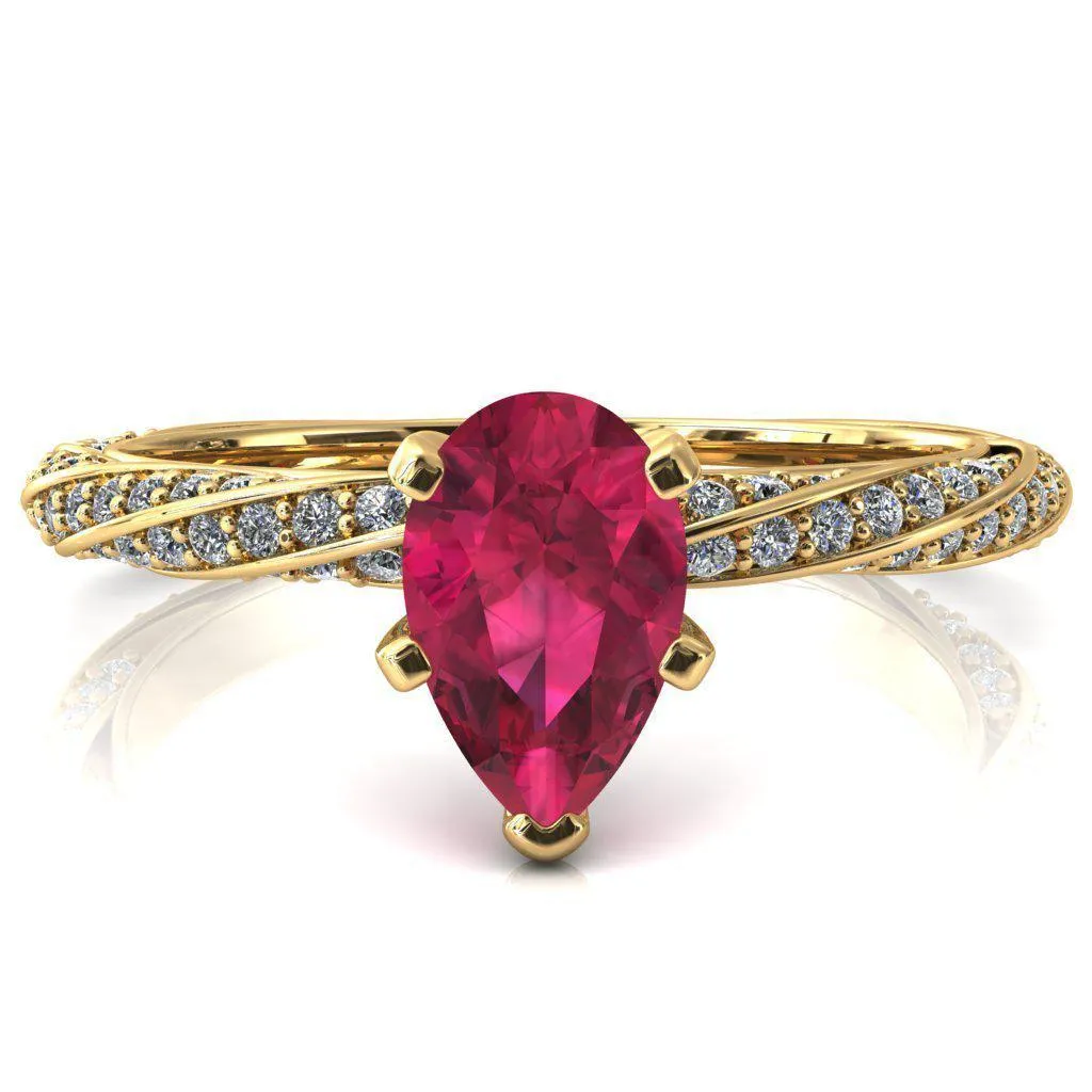 Elysia Pear Ruby 5 Prong 3/4 Eternity Diamond Accent Ring