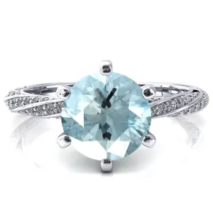 Elysia Round Aqua Blue Spinel 6 Prong 3/4 Eternity Diamond Accent  Ring