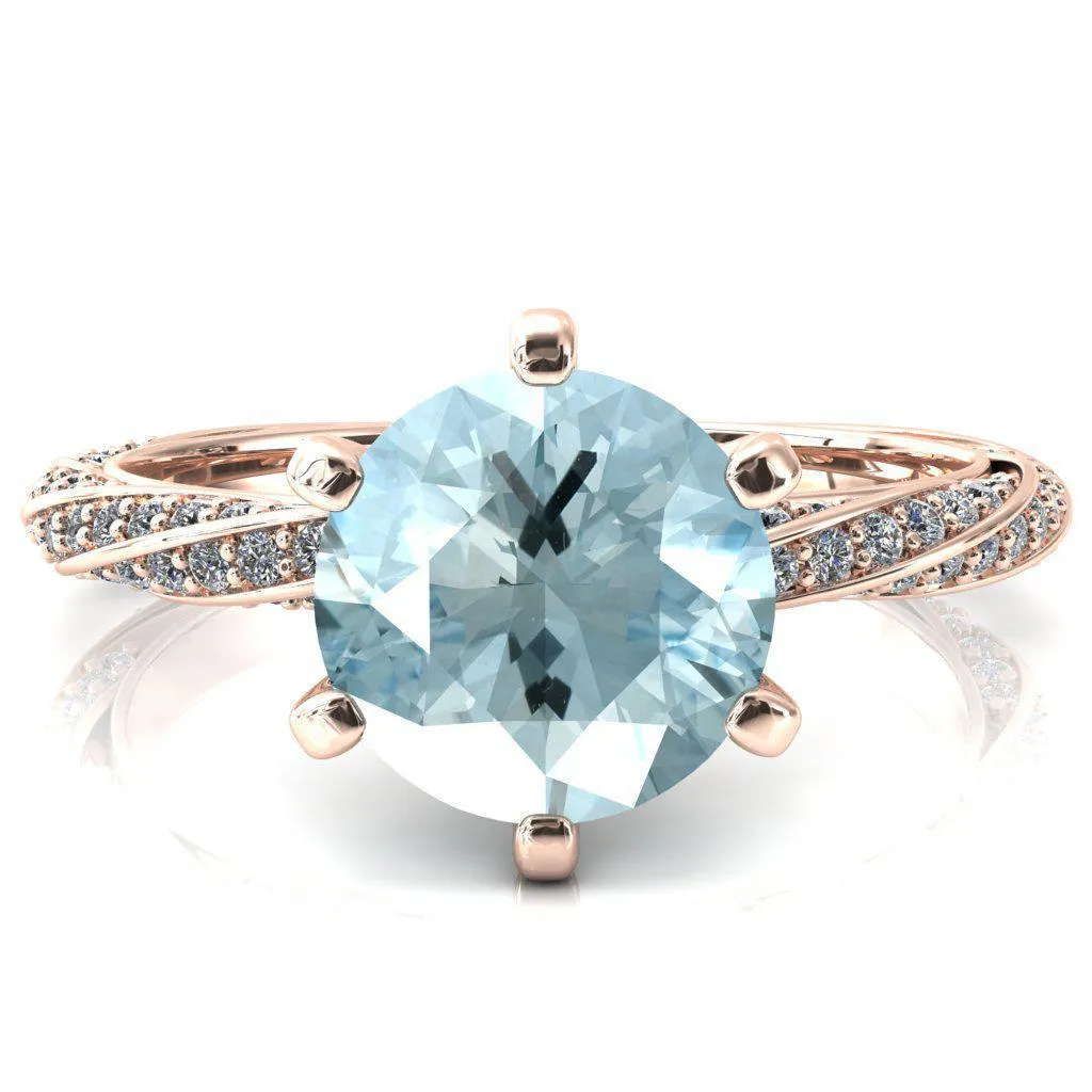 Elysia Round Aqua Blue Spinel 6 Prong 3/4 Eternity Diamond Accent  Ring