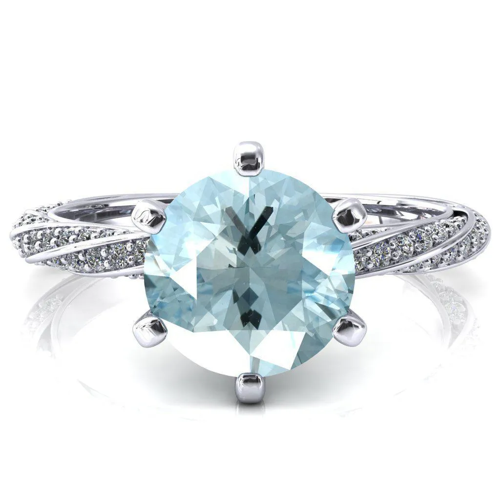 Elysia Round Aqua Blue Spinel 6 Prong 3/4 Eternity Diamond Accent  Ring