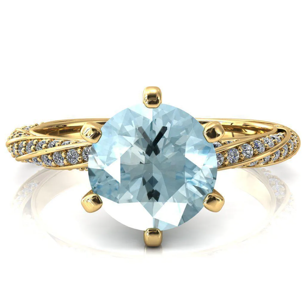 Elysia Round Aqua Blue Spinel 6 Prong 3/4 Eternity Diamond Accent  Ring