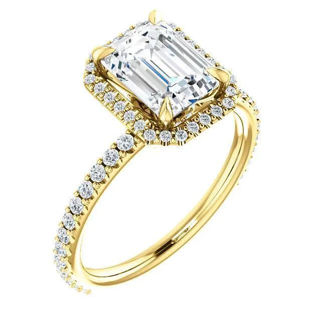 Emerald Moissanite Diamond Accent Ice Halo Collar Ring