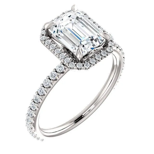 Emerald Moissanite Diamond Accent Ice Halo Collar Ring