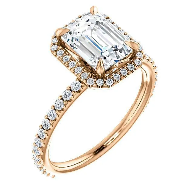 Emerald Moissanite Diamond Accent Ice Halo Collar Ring