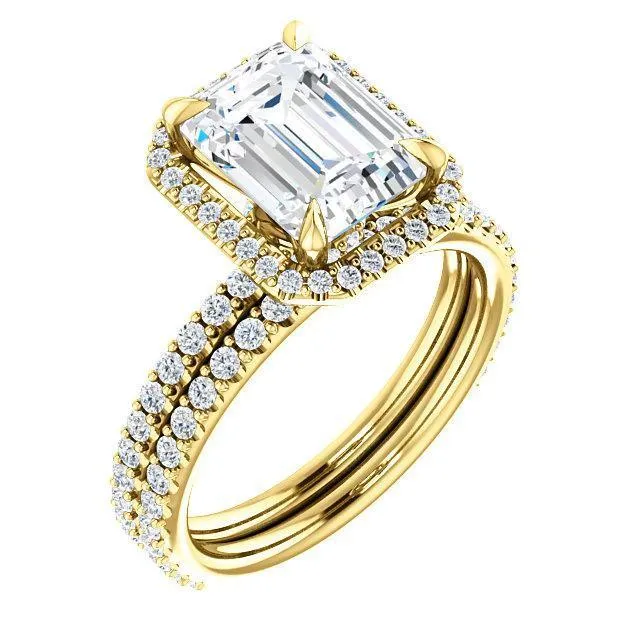 Emerald Moissanite Diamond Accent Ice Halo Collar Ring