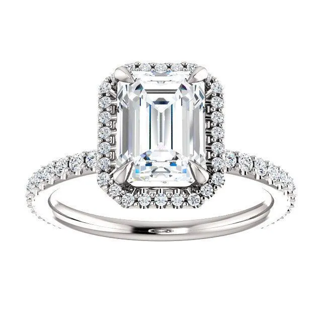 Emerald Moissanite Diamond Accent Ice Halo Collar Ring
