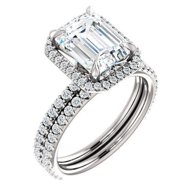 Emerald Moissanite Diamond Accent Ice Halo Collar Ring