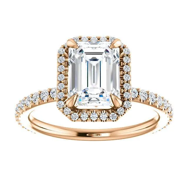 Emerald Moissanite Diamond Accent Ice Halo Collar Ring