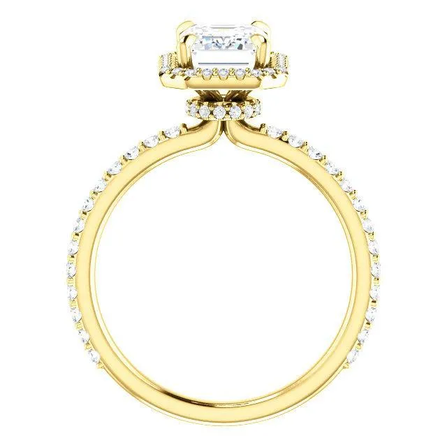 Emerald Moissanite Diamond Accent Ice Halo Collar Ring