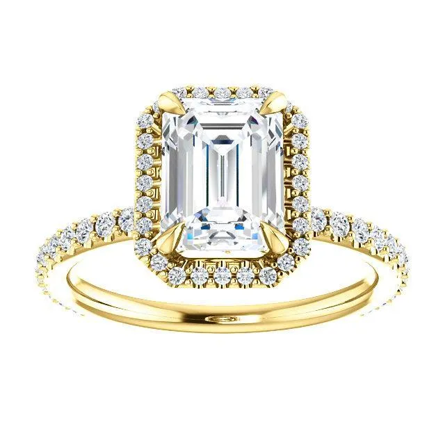 Emerald Moissanite Diamond Accent Ice Halo Collar Ring