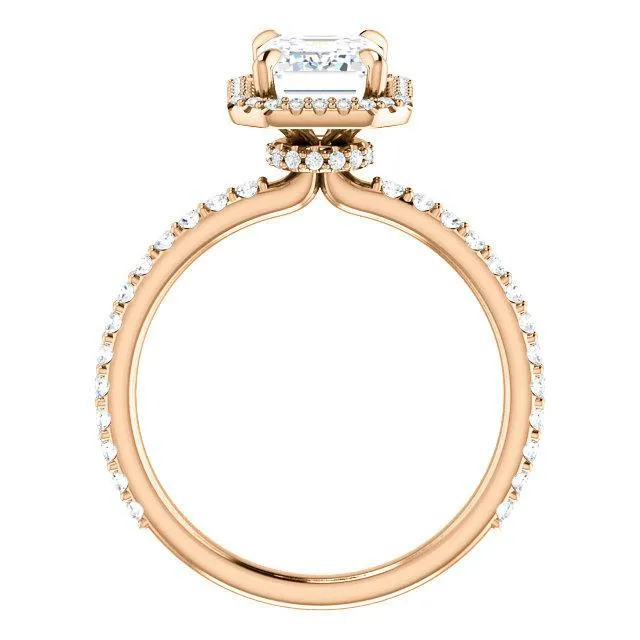 Emerald Moissanite Diamond Accent Ice Halo Collar Ring