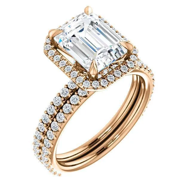 Emerald Moissanite Diamond Accent Ice Halo Collar Ring
