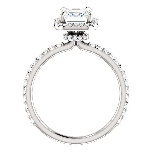 Emerald Moissanite Diamond Accent Ice Halo Collar Ring