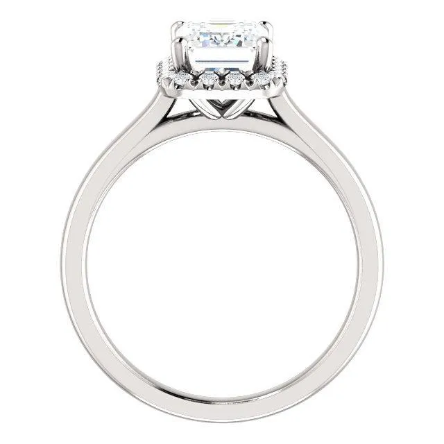 Emerald Moissanite Diamond Accent Ice Halo French-Set Ring