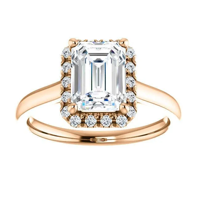 Emerald Moissanite Diamond Accent Ice Halo French-Set Ring