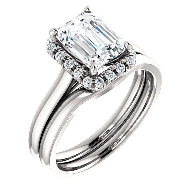 Emerald Moissanite Diamond Accent Ice Halo French-Set Ring