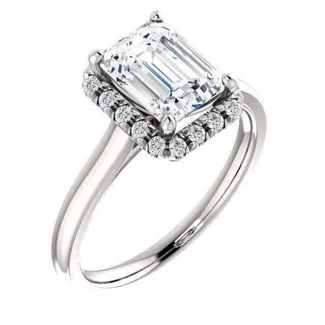 Emerald Moissanite Diamond Accent Ice Halo French-Set Ring