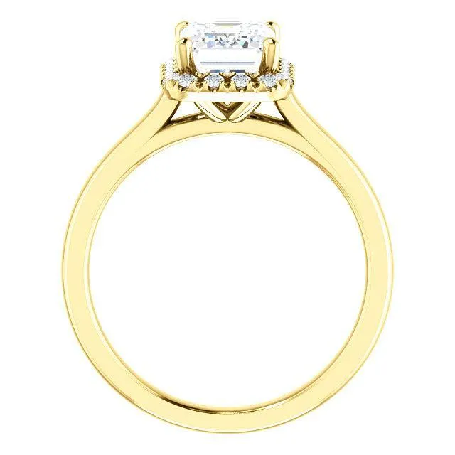 Emerald Moissanite Diamond Accent Ice Halo French-Set Ring