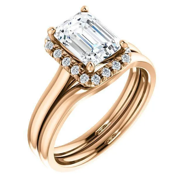 Emerald Moissanite Diamond Accent Ice Halo French-Set Ring