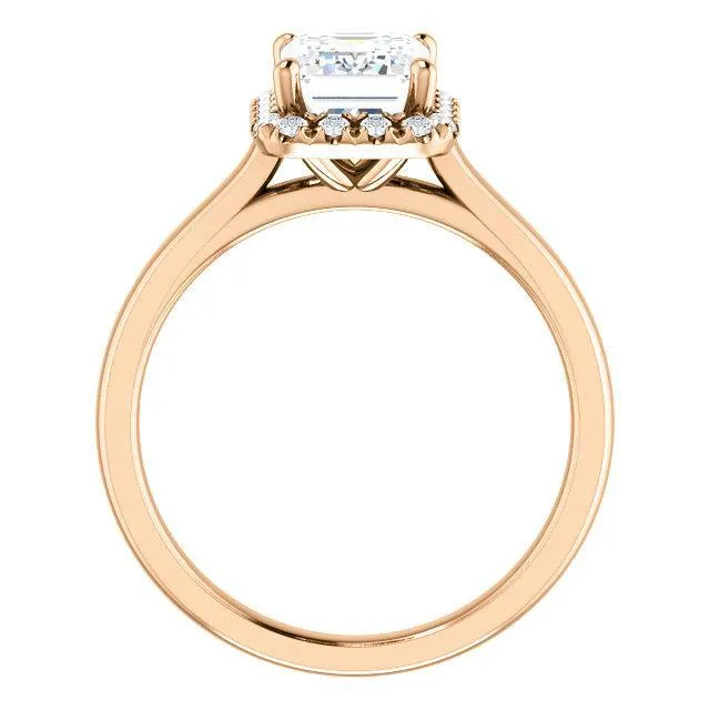 Emerald Moissanite Diamond Accent Ice Halo French-Set Ring
