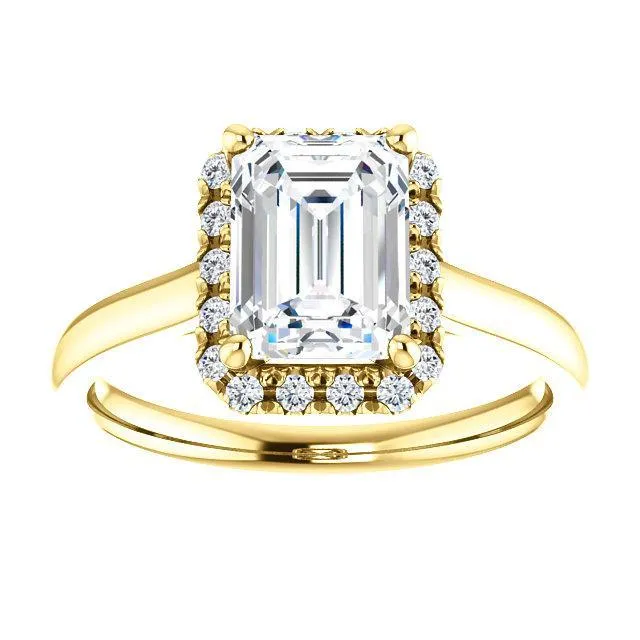 Emerald Moissanite Diamond Accent Ice Halo French-Set Ring