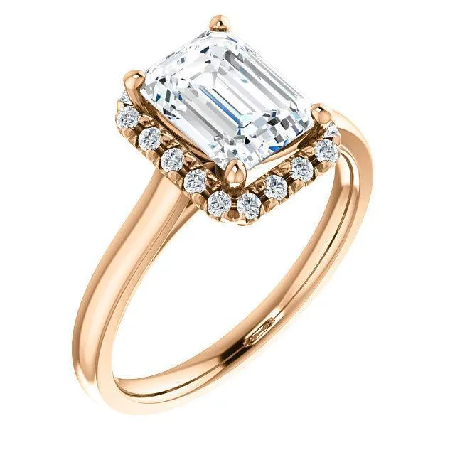 Emerald Moissanite Diamond Accent Ice Halo French-Set Ring