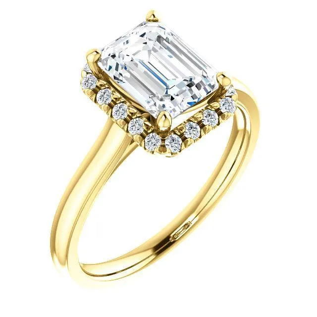 Emerald Moissanite Diamond Accent Ice Halo French-Set Ring
