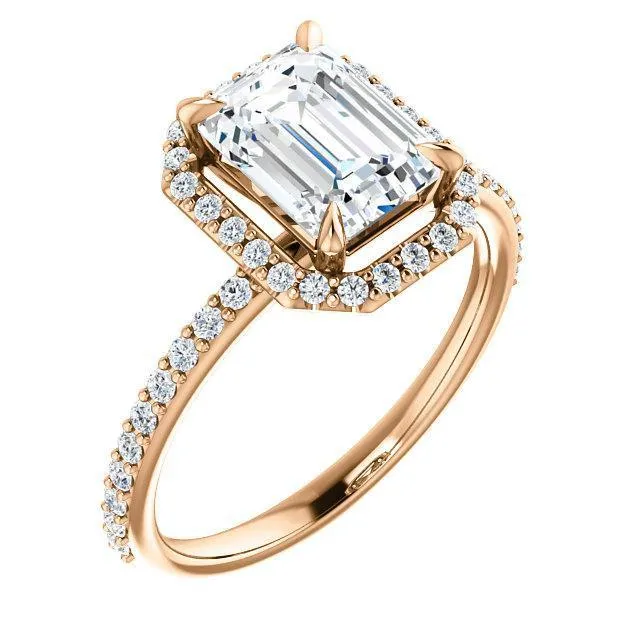 Emerald Moissanite Diamond Accent Ice Halo Ring