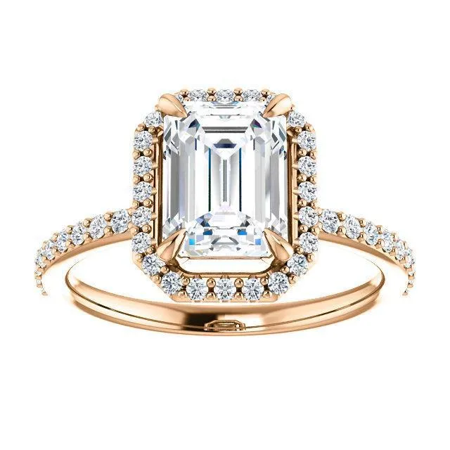 Emerald Moissanite Diamond Accent Ice Halo Ring