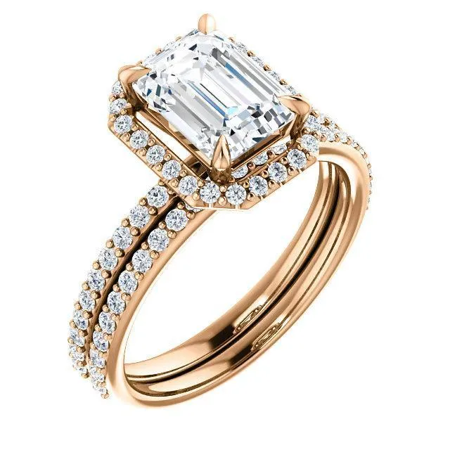 Emerald Moissanite Diamond Accent Ice Halo Ring