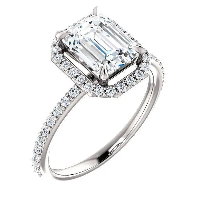 Emerald Moissanite Diamond Accent Ice Halo Ring