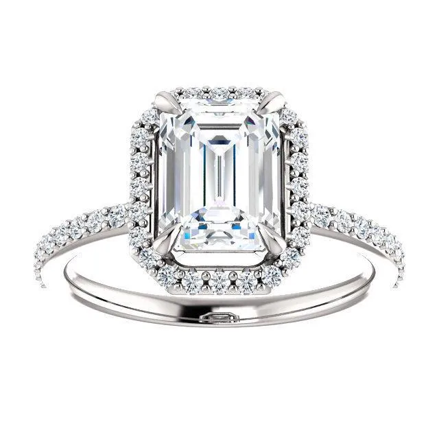Emerald Moissanite Diamond Accent Ice Halo Ring