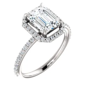 Emerald Moissanite Diamond Accent Ice Halo Ring