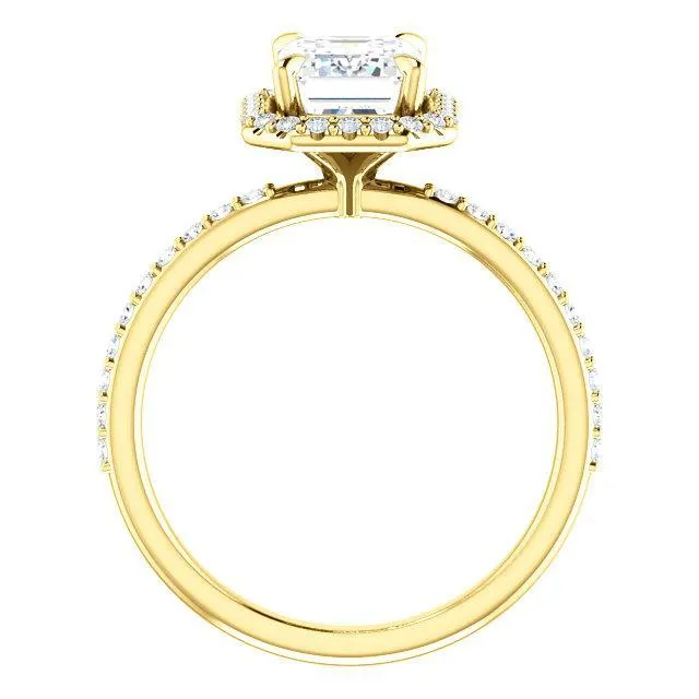 Emerald Moissanite Diamond Accent Ice Halo Ring