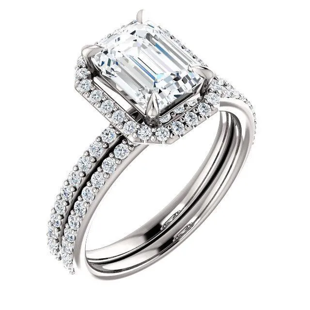 Emerald Moissanite Diamond Accent Ice Halo Ring