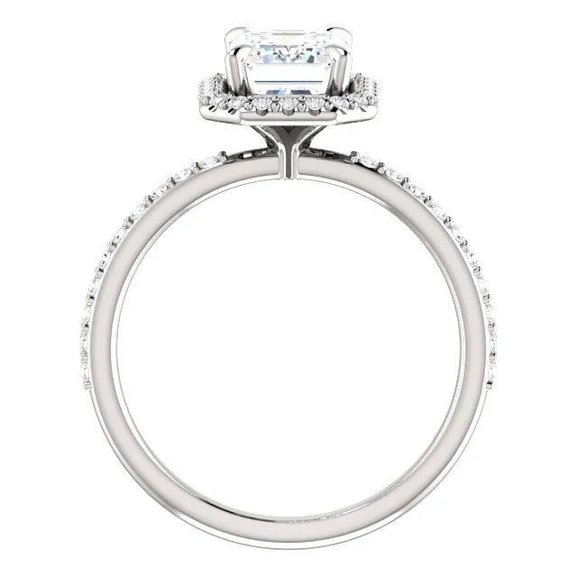 Emerald Moissanite Diamond Accent Ice Halo Ring