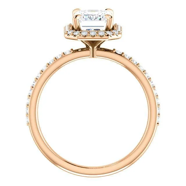 Emerald Moissanite Diamond Accent Ice Halo Ring