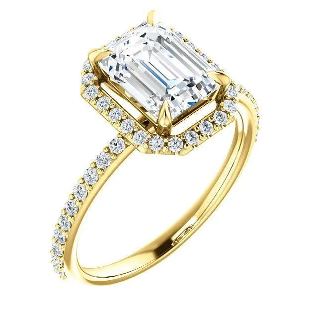 Emerald Moissanite Diamond Accent Ice Halo Ring