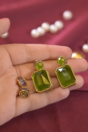 Emerald Square Crystal Studs Earrings