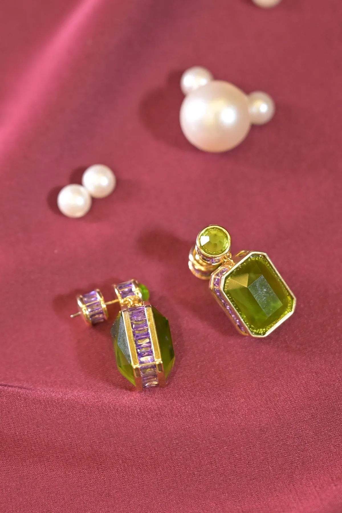 Emerald Square Crystal Studs Earrings