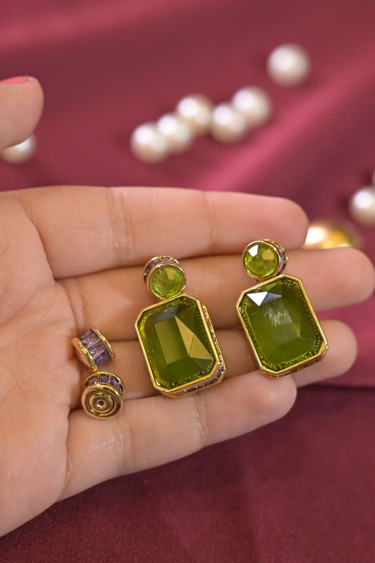 Emerald Square Crystal Studs Earrings