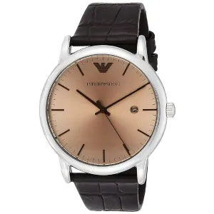 Emporio Armani Brown Leather Strap Bronze Dial Quartz Watch for Gents - AR11096