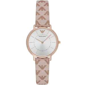 Emporio Armani Classic Beige Leather Strap Silver Dial Quartz Watch for Ladies - AR11008