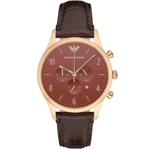 Emporio Armani Classic Brown Leather Strap Red Dial Chronograph Quartz Watch for Gents - AR1890